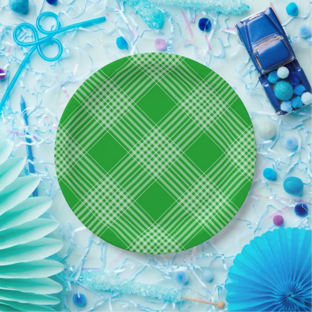 Prato De Papel Bright Green Plaid Checked Pattern (Festa)