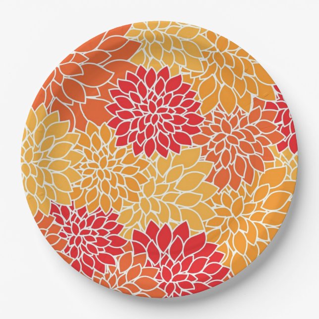 Prato De Papel Bright Orange Flower Pattern (Frente)