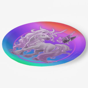 Prato De Papel Bright Pastel Rainbow Pink Unicorn