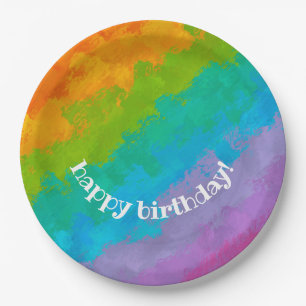 Prato De Papel Bright Rainbow Happy Birthday Plates
