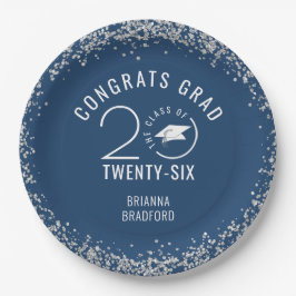 Prato De Papel Brilhante Azul de Graduação Moderna