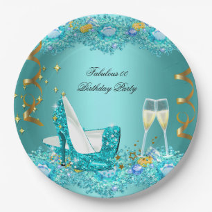 Prato De Papel Brilhante Azul Turquesa Glitter Fabuloso