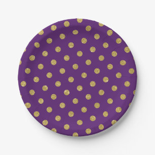 Prato De Papel Brilhante Dourado Chic Pontos Bolha Roxo Violeta