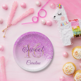 Prato De Papel Brilhante Rosa, 16 Brilhantes, Doce 16 Aniversário