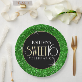 Prato De Papel Brilhante Verde De 16 Falhas