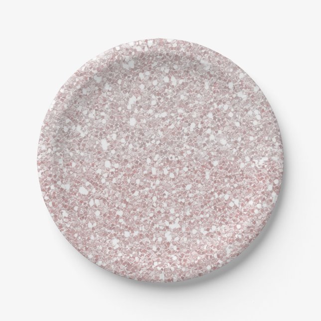 Prato De Papel Brilho Branco Glitter Glam Festa Personalizada (Frente)