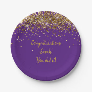 Prato De Papel Brilho de Festa de Graduação Roxo e Dourado Person
