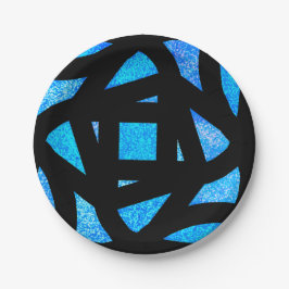Prato De Papel Brilho de Mandala Azul