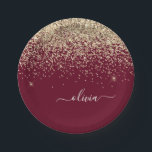 Prato De Papel Brilho Dourado Borgonha Monograma Glam Glamour<br><div class="desc">Pratos de festa com monograma de brilho dourado e borgonha. Isso torna o presente perfeito para aniversário de 16 anos,  casamento,  chá de noiva,  aniversário de casamento,  chá de bebê ou despedida de solteira para alguém que ama luxo e estilos chiques.</div>