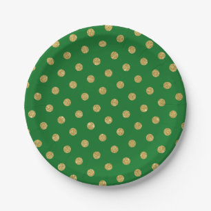 Prato De Papel Brilho Dourado Chic Bolinhas Verde