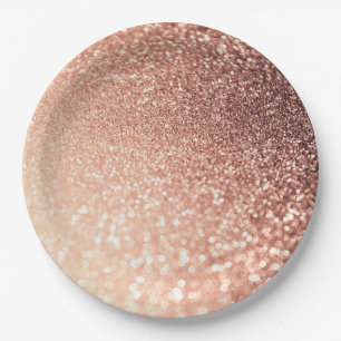 Prato De Papel Brilho Dourado cor-de-rosa sonhador - pêssego