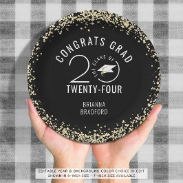 Prato De Papel Brilho Dourado Preto de Graduação Moderna