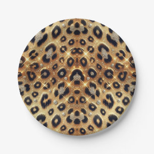 Prato De Papel Brilho Glamour Ouro Estampa Leopardo Cheetah Preto