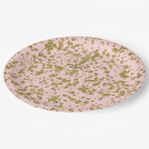Prato De Papel Brilho Rosa e Dourado Glamour Moderno Feminino