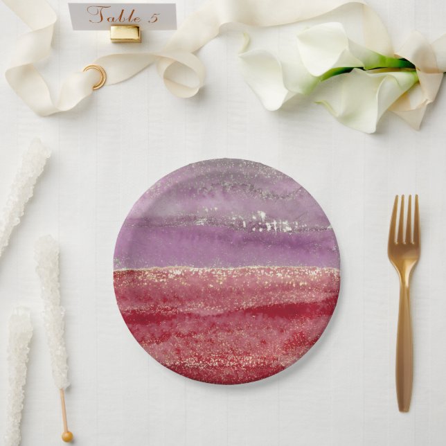 Prato De Papel Brilho roxo e dourado elegante (Casamento)