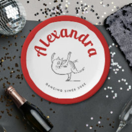 Prato De Papel Brincadeiras De Gato Vermelho E Branco Ballerina E