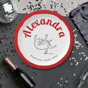 Prato De Papel Brincadeiras De Gato Vermelho E Branco Ballerina E
