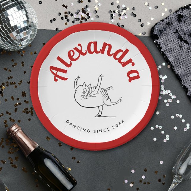 Prato De Papel Brincadeiras De Gato Vermelho E Branco Ballerina E (Criador carregado)