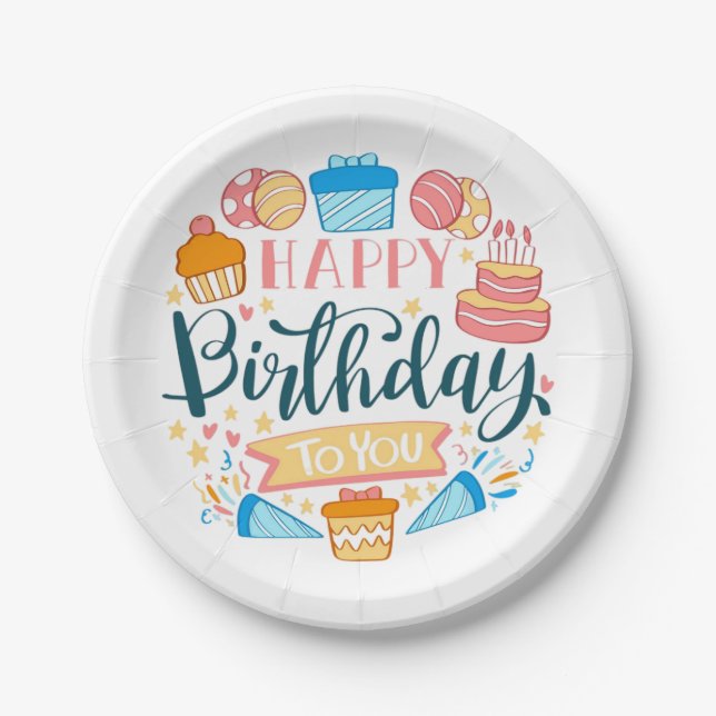 Prato De Papel Brincadeiras de Papel de Aniversário (Frente)