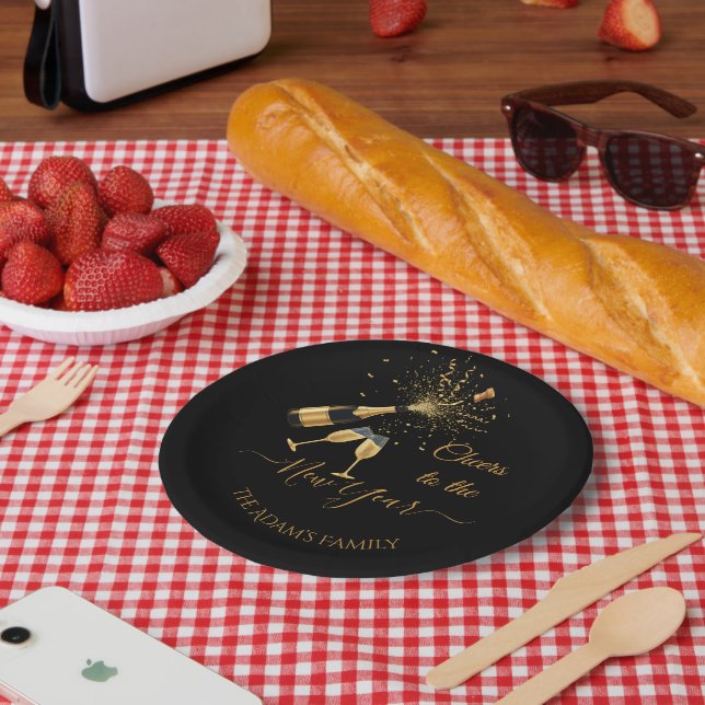 Prato De Papel Brinde de Champanhe Dourado Ano Novo (Piquenique)