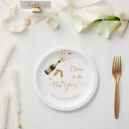 Prato De Papel Brinde de Champanhe Dourado Ano Novo