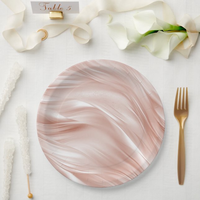Prato De Papel Brinde de Noiva com Listras Onduladas Rosa Bege (Casamento)
