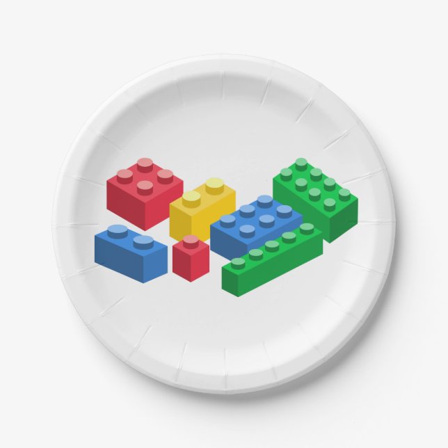 Prato De Papel Brinquedos com tijolos coloridos (Frente)