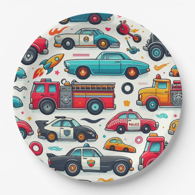 Prato De Papel Brinquedos de carros  (Frente)