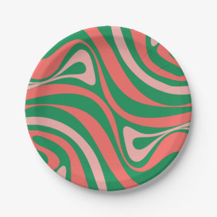 Prato De Papel Brinquedos de Natal Retro, Rosa e Verde