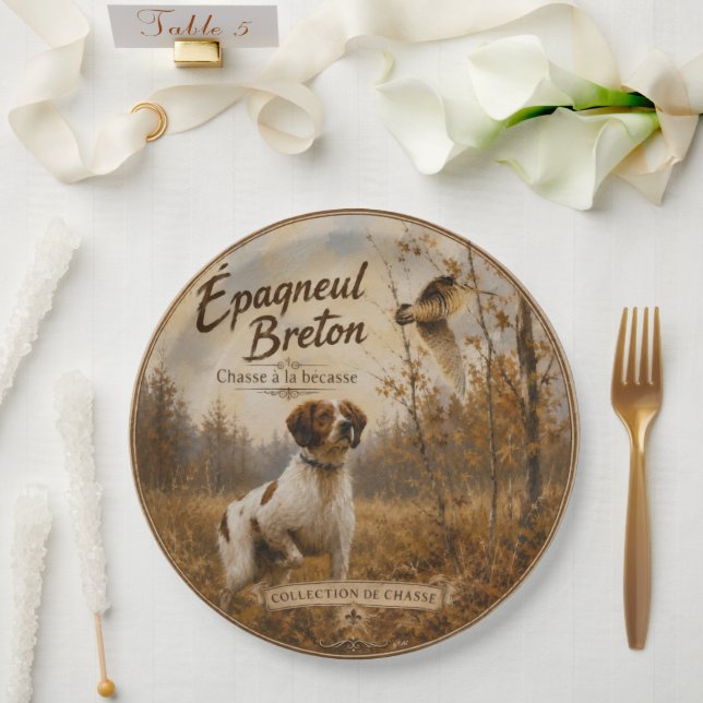 Prato De Papel Brittany Spaniel – Caça à Galinhola Arte (Casamento)