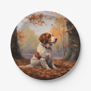 Prato De Papel Brittany Spaniel no Outono Folhas Caídas Inspiram