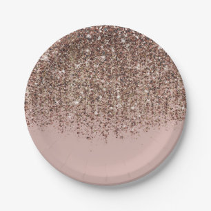 Prato De Papel Bronzeado Bege Rosa Dourado Brilho Festa Glam