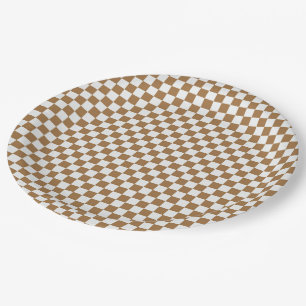 Prato De Papel Brown e guingão branco Checkered