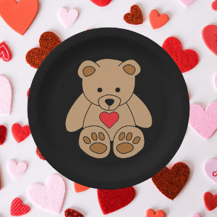 Prato De Papel Brown Teddy Bear Heart Valentine's Day I Love You
