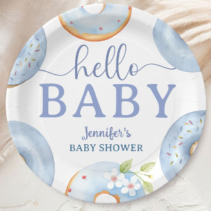 Prato De Papel Brunch de Chá de Bebê Blue Donuts 