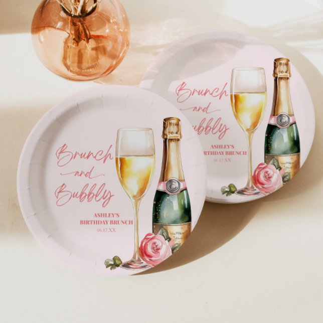 Prato De Papel Brunch e Bubbly Cartão de Boas-vindas de Aniversár (Criador carregado)