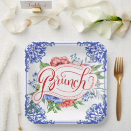 Prato De Papel Brunch Floral Floral Vermelho, Branco e Azul | CHÁ