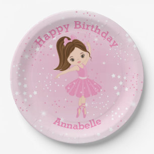 Prato De Papel Brunette Ballerina Happy Birthday Plate