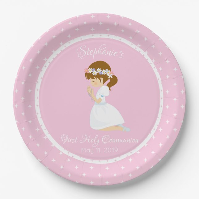 Prato De Papel Brunette Girl Personalizada (Frente)