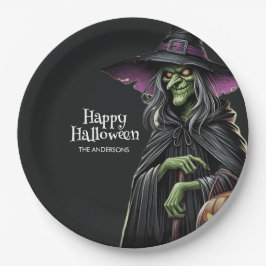 Prato De Papel Bruxa Assustadora Que Pensava Halloween