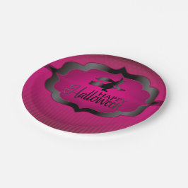 Prato De Papel Bruxa rosa-do-Halloween