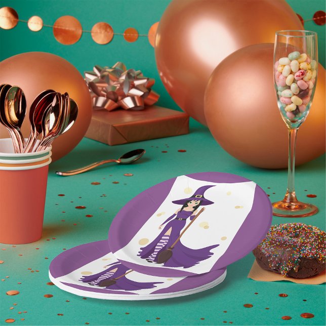 Prato De Papel Bruxa Roxa com Vassoura (Criador carregado)