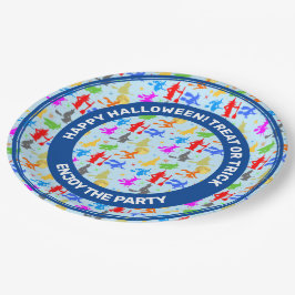 Prato De Papel Bruxas Coloridas No Voo. Padrão de Halloween