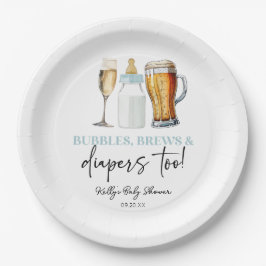 Prato De Papel Bubbles Brews and Diapers Too! Baby Shower