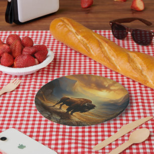 Prato De Papel Buffalo Bison Sunset Silhouette