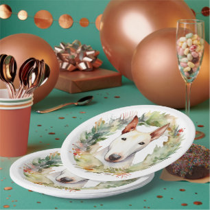 Prato De Papel Bull Terrier Christmas Wreath Festivo Pup