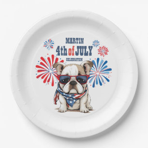 Prato De Papel Bulldog 4 de Julho Dia da Independência Vermelho B