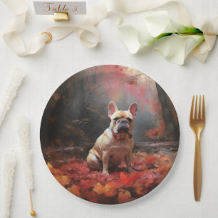 Prato De Papel Bulldog Francês na Queda de Folhas de Outono Inspi