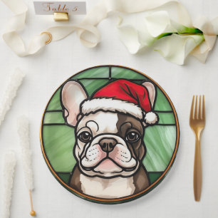 Prato De Papel Bulldog Francês Vidro Pintado Natal