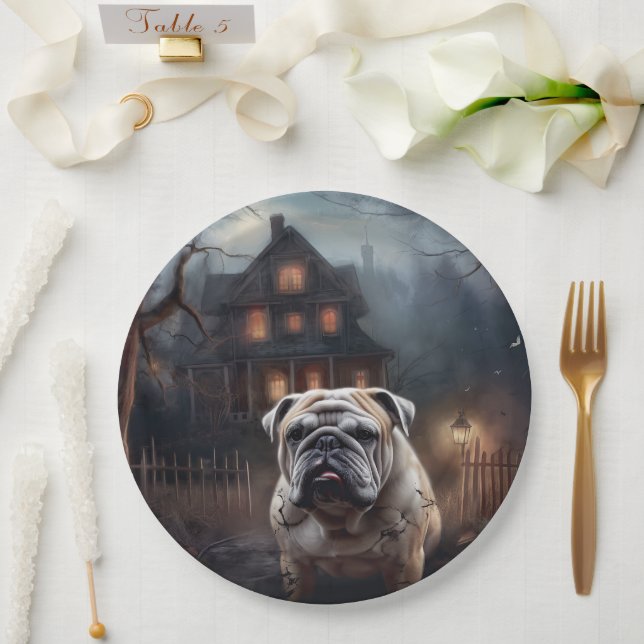 Prato De Papel Bulldog Halloween Scary (Casamento)